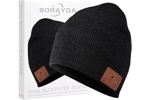 BORAYDA Merino Wool Bluetooth Beanie, HD Stereo,30 Hours Play Time,Built-in Microphone, Men's/Women's Christmas Electronic Gift (Black)