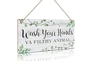 TOARTi Wash Your Hands Ya Filthy Animal Sign,Funny Green Bathroom Wooden Hanging Wall Art, Green Plant Wood Plaques for Kitch