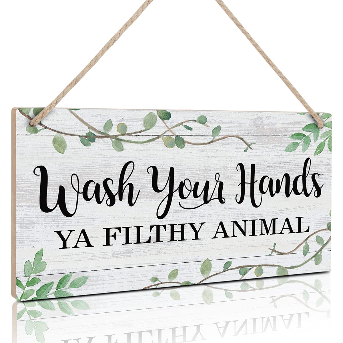 TOARTi Bathroom Sign,Wash Your Hands Ya Filthy Animal Wall Decor,Funny Bathroom Wooden Hanging Wall Art, Green Plant Wood Plaques For Toilet Washroom Decor Home Gift(6''x 11'',Ready to Hang)