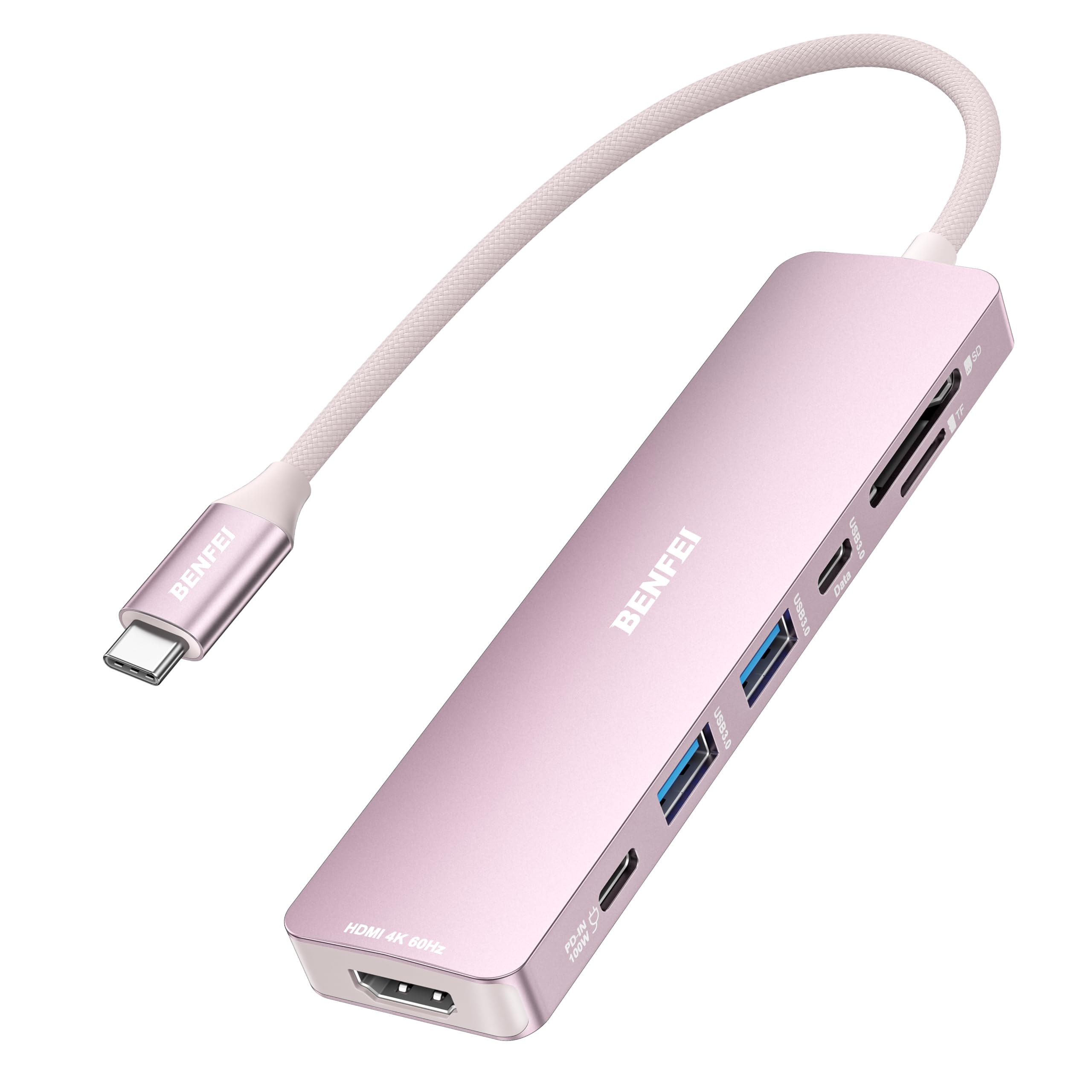 BENFEI 7-in-1 USB-Cハブ HDMI (4K@60Hz) USB-Aポート2つ USB-Cデータポート1つ 100W充電 SD/TFカードリーダー シリコン製の絡まりにくいケーブル付き MacBook Pro/Air iPad Pro iMac iPhone 15 Pro/Pro Maxと互換性があります。商品画像