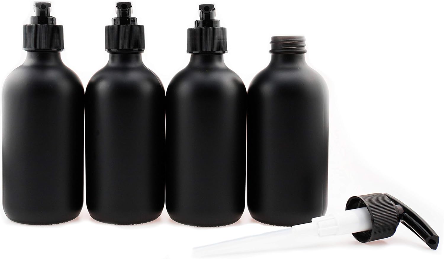 8 oz 240 ml Black Glass Pump Bottles with Black Pumps. Set of 4, BPAFree Bottles for Essential