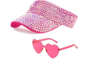 JIANGLAI Sparkling Rhinestone Adjustable Sun Visor Hat with Heart Party Sunglasses for Women, Perfect for Golf, Disco, Cowgirl Style