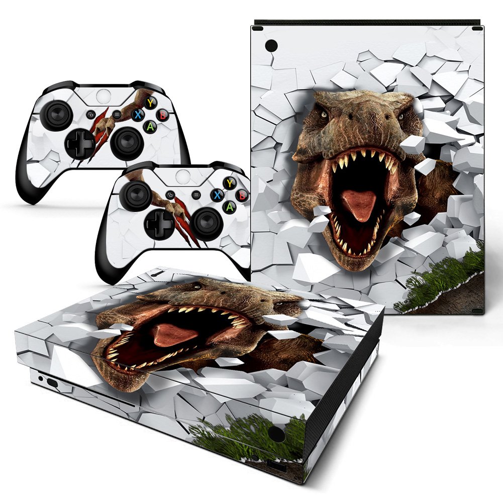 ZoomHit Xbox One X KonsolenAufkleber, TRex Dinosaurier + 2 Controller