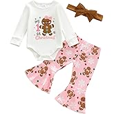 Kuriozud Newborn Baby Girl Bell Bottom Outfit Ruffle Romper Cute Bow Flare Pants Set Headband Cute Clothes