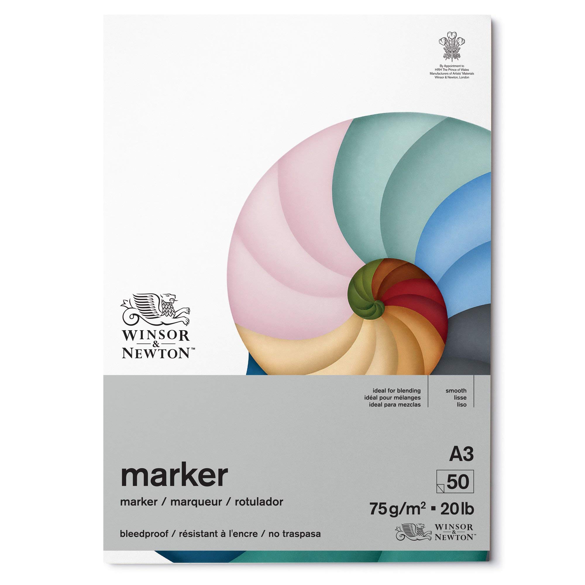 Winsor & Newton, Marker Paper, Bleedproof, A3, 50 Sheets, White, 75g/20lb