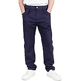 CAMLAKEE Boys' Pleated Dress Pants Kids Elastic Waist Twill Straight Leg School Uniform Pants