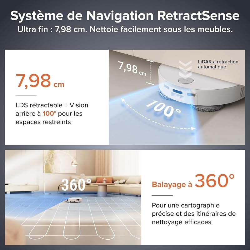 Qrevo EdgeT Robot Aspirateur Laveur, 18500 Pa, Profil de 7,98 cm