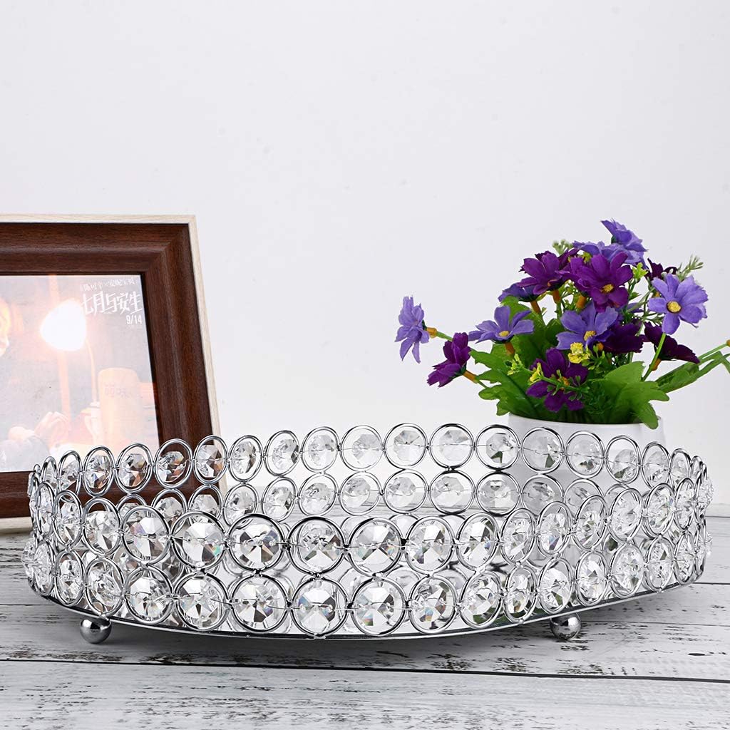 Hipiwe Mirrored Crystal Vanity Makeup Tray, Ornate Jewelry Trinket Decorative Tray Cosmetic Perfume Display Organizer Tray,Home Decor Tray for Dresser/Bathroom (Ellipse): Home Improvement