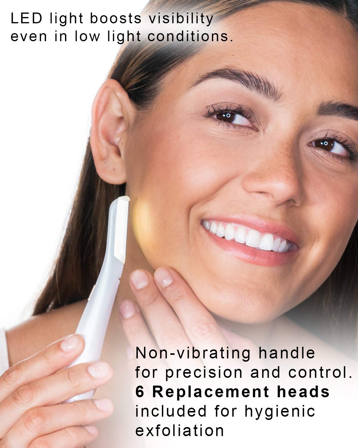 Finishing Touch Flawless Dermaplane Glo Lighted Facial Exfoliator - Non-Vibrating and Includes 6 Replacement Heads, White/Rose Gold: Beauty