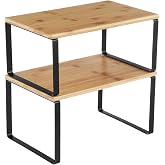 SONGMICS Cabinet Organizer Shelf, Set of 2 Spice Rack, Kitchen Storage | Kitchen Counter Storage Spice Rack, Bamboo, Steel, Yellow and Black, UKCS02NB