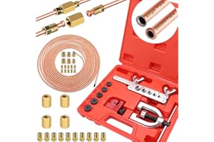 Tnisesm 3/16 Copper Coated Brake Line Kit 25 ft + Copper Aluminum Brake Line Double & Single Flaring Tool Kit,Consisting of 4