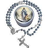 8mm Glass Pearl Rosary - Catholic Necklace for Men and Women Comes in a Metal Gift Box, First Communion Rosary Necklace as Gifts