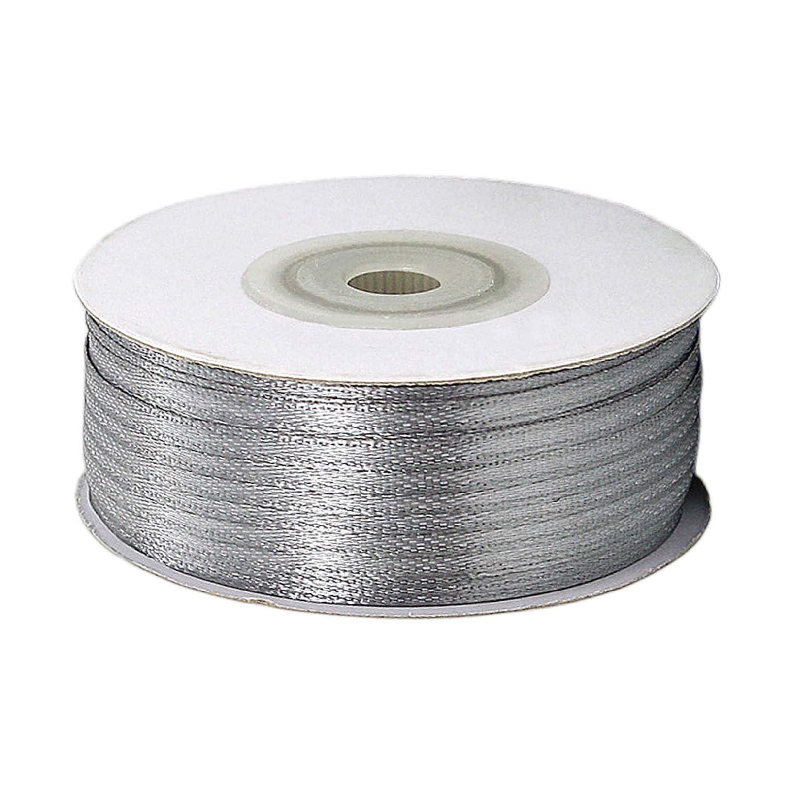 POPOYU Silver Thin Christmas Ribbon 3mm,91m Satin Ribbon Solid Color Fabric Ribbon Silk Satin Roll,Grey Balloon Ribbon for Gift Wrapping DIY Crafts Hair Christmas Bows Cake Wedding Balloons — image 1