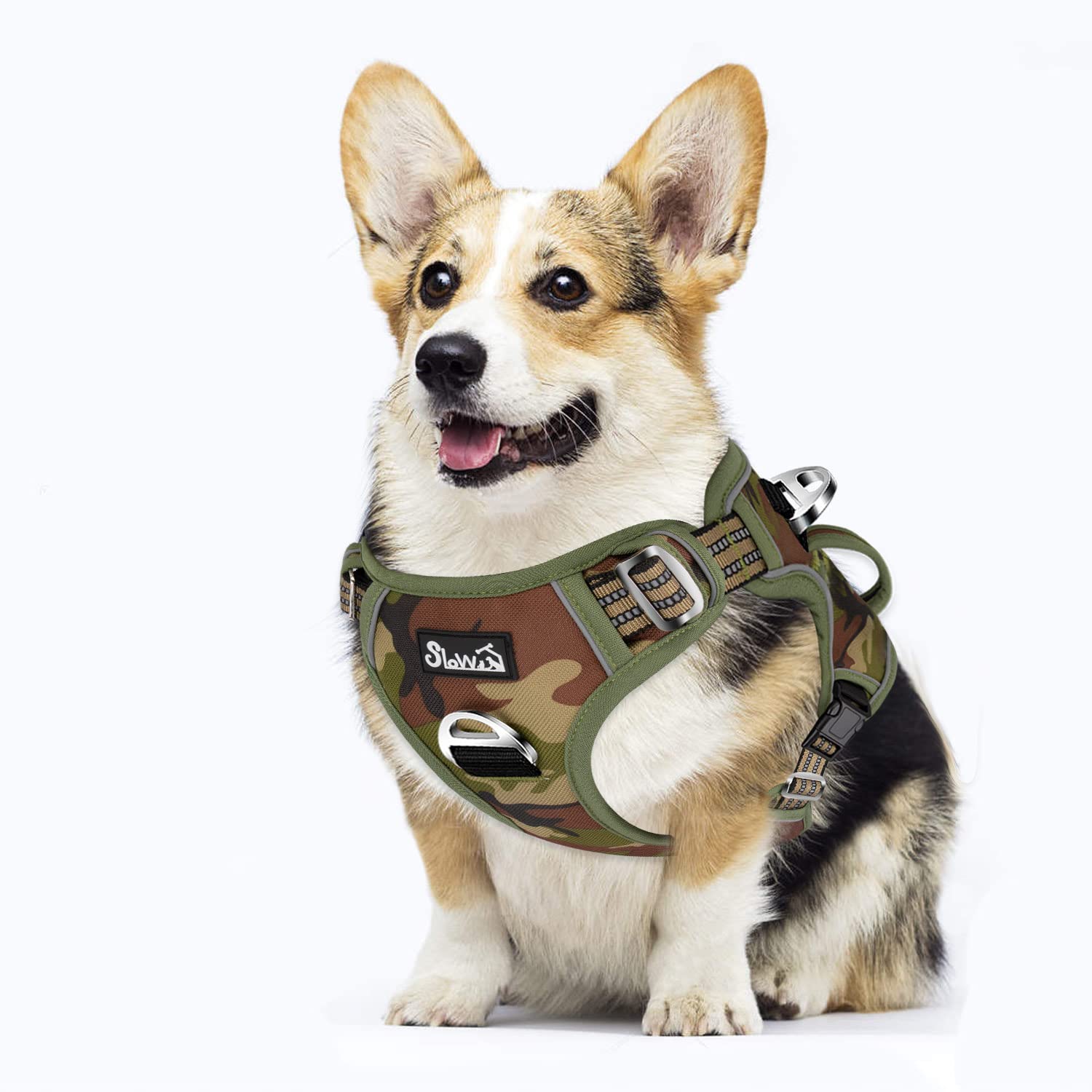 Eyein Dog Harness Medium, Anti Pull Adjustable Heavy Duty Pet Vest Harness with 2 Clips, Easy Control Escape Proof with Soft Padded Handle Reflective for Outdoor Training Walking, M