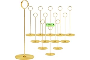 GRAY BUNNY Place Card Holder, 8 in Tall, 12 Pack, Gold, Table Cardholder Tabletop Menu Holder Harp-Clip Number Holder Recipe Holder Reserved Card Holder, for Restaurants, Weddings, & Banquets