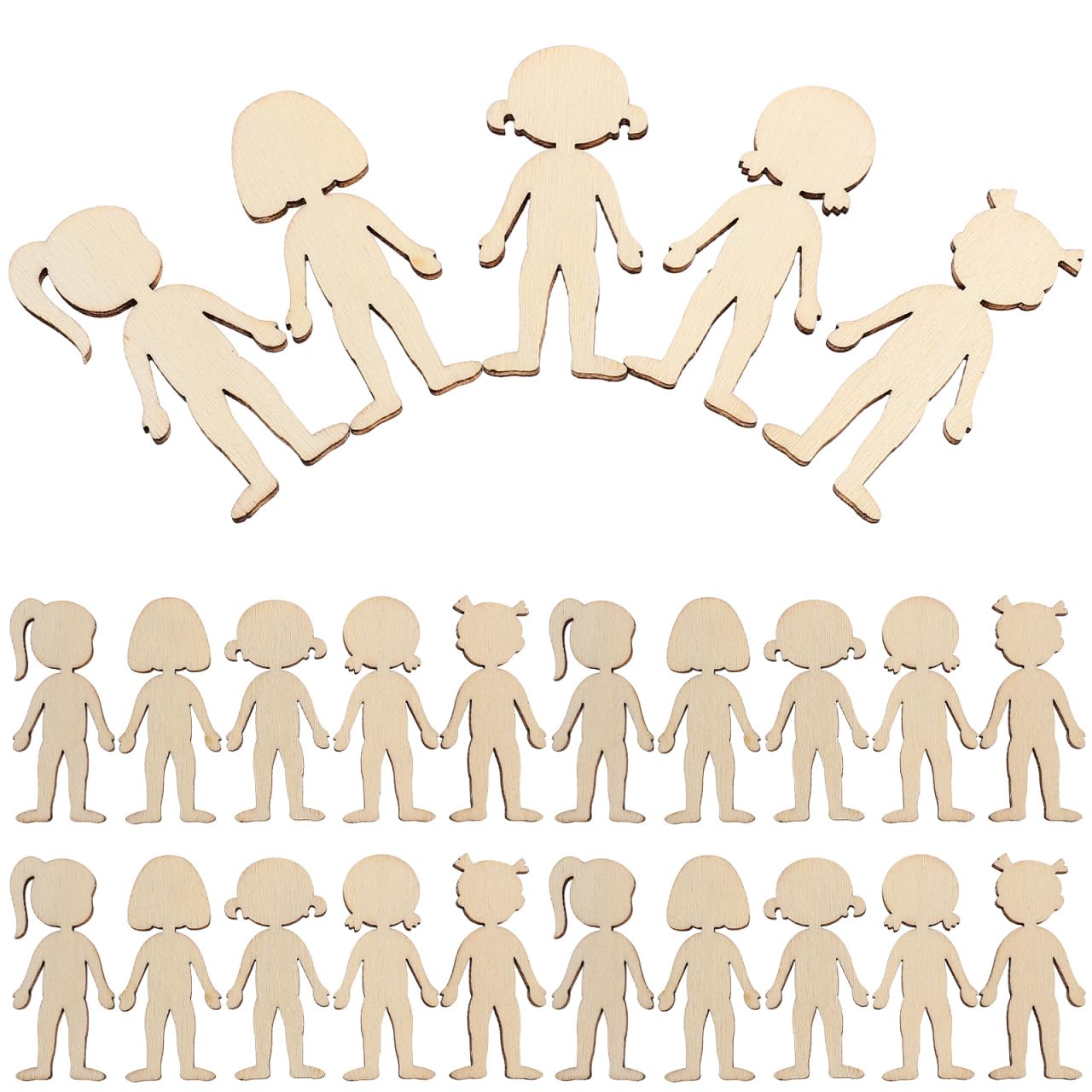 COHEALI 50pcs Wooden Girl Cutout Unfinished People Shaped Craft Sticks Blank Wooden Slices for DIY Projects