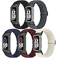 Bcuckood 5 Pack Elastic Nylon Watch Bands Compatible for Fitbit Charge 6/Fitbit Charge 5, Adjustable Breathable Replacement Stretchy Nylon Loop Wristband Sport Strap for Women Men