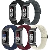 Bcuckood 5 Pack Elastic Nylon Watch Bands Compatible for Fitbit Charge 6/Fitbit Charge 5, Adjustable Breathable Replacement Stretchy Nylon Loop Wristband Sport Strap for Women Men