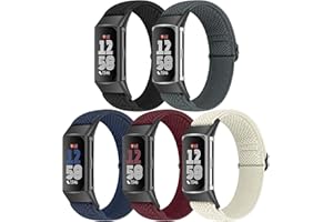 Bcuckood 5 Pack Elastic Nylon Watch Bands Compatible for Fitbit Charge 6/Fitbit Charge 5, Adjustable Breathable Replacement Stretchy Nylon Loop Wristband Sport Strap for Women Men
