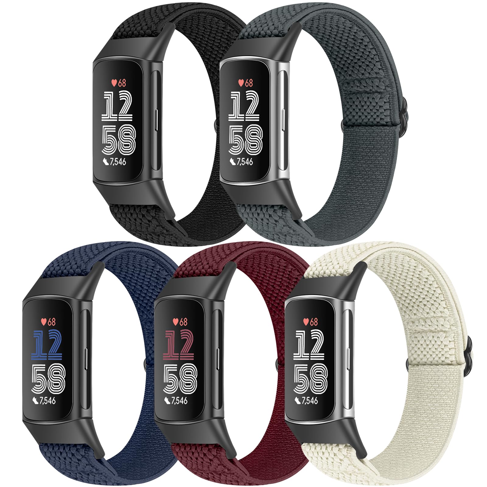 Photo 1 of Bcuckood  Elastic Nylon Watch Bands Compatible for Fitbit Charge 6/Fitbit Charge 5, Adjustable Breathable Replacement Stretchy Nylon Loop Wristband Sport Strap for Women Men