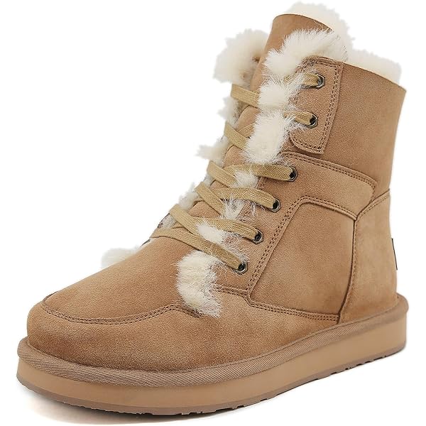 Amazon.com | AU&MU Unisex Lace-Up Suede Short Sheepskin  display picture 3