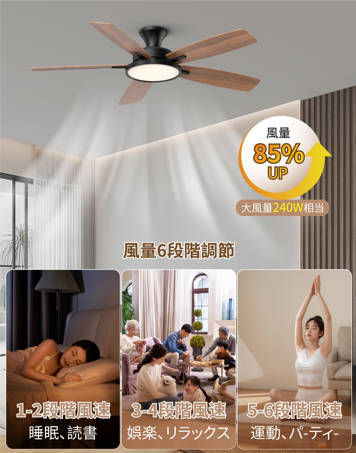 TALOYA Ceiling Fan Light, Dimmable, Toned, 12 Tatami Mats, LED Ceiling Fan Light, Silent DC Motor, Surface Luminescent Lighting, Air Conditioning Effect, Power Saving Countermeasures, Remote Control,