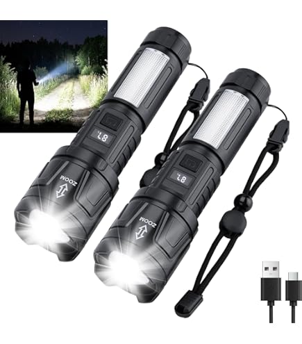 Sogidon Rechargeable Flashlights 1,500,000L High Lumens 2 Packs, LED Super Bright Strong Powerful Handheld Flash Lights with 6 Light Modes, COB Side Light, Zoomable Beam for Outdoor Emergency Home : Tools
