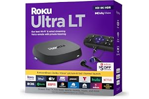 Roku Ultra LT (2023) HD/4K/HDR Dolby Vision Quad-Core Streaming Player with HDMI Cable, Headphones, Voice Remote w/Private Listening, Ethernet (Renewed)