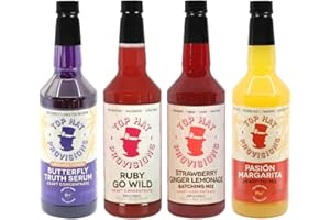 TOP HAT PROVISIONS Top Hat Colorful Holiday Mixology Cocktail Combo Kit - Home Bar Cocktail & Mocktail Mixer Gift Set - Ruby Go Wild Paloma, Strawberry Ginger Lemonade, Passion Fruit Margarita - 4 pack 32oz bottles