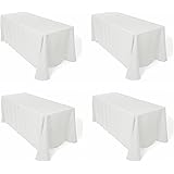 TC Tanu Collections Rectangle Tablecloth - 90 x 132 Inch - White Rectangular Table Cloth for 6 Foot Table in Washable Polyester - Buffet Table, Parties, Holiday Dinner, Wedding & More (Pack of 4)