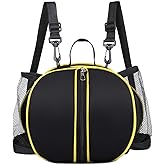 Sports Basketball Bag, Black with Yellow Trim, Crossbody Shoulder Backpack, Multi-Purpose Ball Carrier for Volleyball, Football,Lightweight Small Backpack for Women and Men