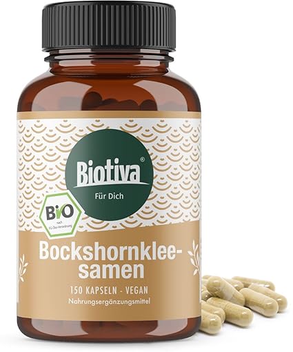 Aktivierte Bockshornklee-Samen Kapseln, Bio (150 Stück), 600mg Bockshornkleesamenpulver, ohne Zusätze, Stillzeit, Milch, Haar