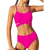 AGERWAY Girls Swimsuit Bathing Suits Criss Cross Bikini Set Two Piece Girls' Swimwear Solid Color Bathing Suit 7-16T