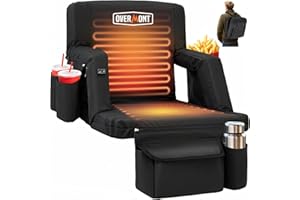 Overmont Heated Stadium Seat with Back Support – 3 Heat Levels, Dual-Zone Independent Control, 6-Position Recliner, Wide Cush