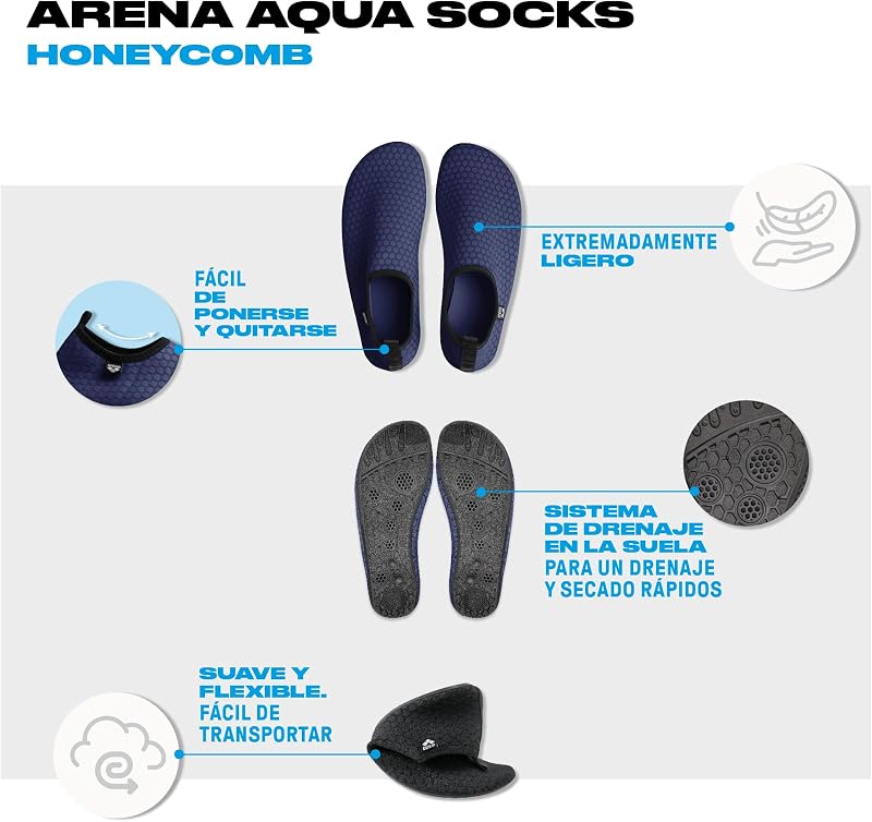 Meias de água unissex com padrão de favo de mel, meias de banho para mulheres e homens, meias de piscina para snorkel e aquagym, excelente aderência antiderrapante e secagem rápida