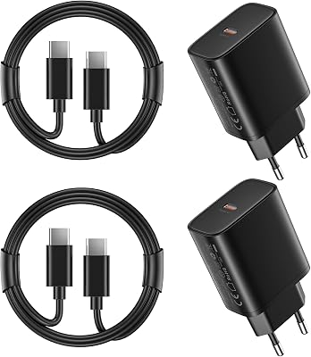 2 Pack 45W Cargador Carga Rapida for Samsung Galaxy S26/S25/S24/S23/S23+/S23 Ultra/S22/S21/S20/Note20/10/9/8/A73/A53/S10, iPhone 17/16/15 con 2M Cable, USB C Cargado Adaptador Cabezal Negro Carregador