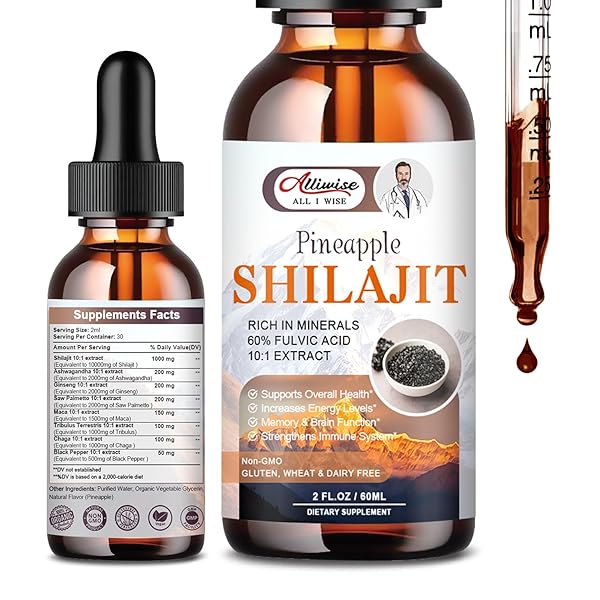 ALLIWISE PURE HIMALAYAN SHILAJIT RESIN LIQUID DROPS FOR ENERGY & IMMUNE SUPPORT-GOLDEN SHILAJIT SUPPLEMENT WITH FULVIC ACID & 85+ TRACE MINERALS COMPLEX FOR MEN & WOMEN