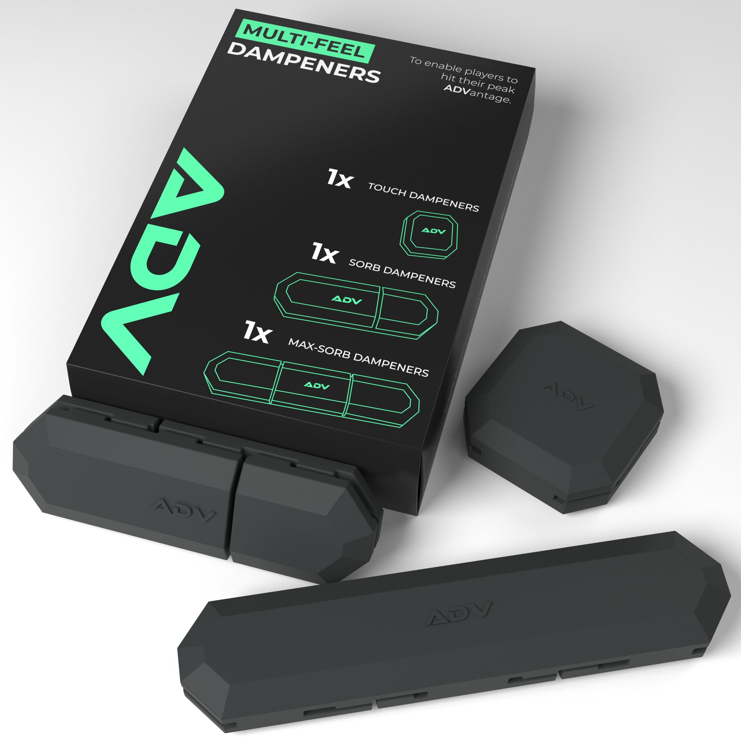 ADV Tennis Vibration Dampener - Set of 3 - Ultimate Shock Absorbers for Racket and Strings - Premium Quality, Durable, and 100% Reliable - Poly-Silicone Material Technology (Black)