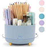 SKYDUE 360 Degree Rotating Desk Organizer, Dual-Purpose Pencil Pen Holder, Rotating Desk Pen Organizer with 5 Slots, Pencil Cup for Office, School, Home (Airy Blue)