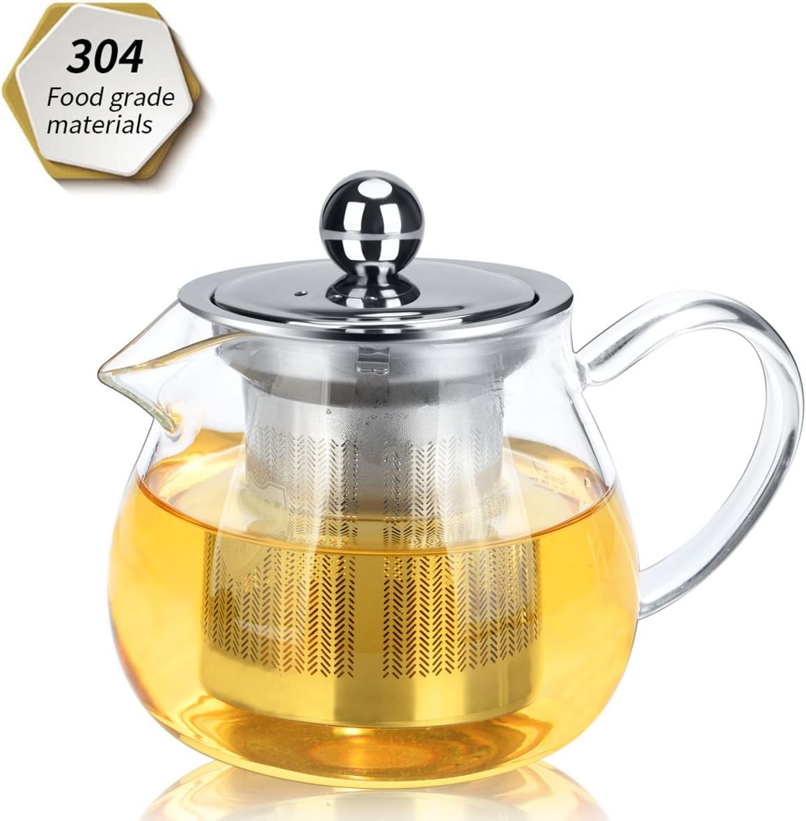 Teapot, Tea Pot 300ml, Heat Resistant Glass Teapot with Removable Infuser, Microwavable and Stovetop Safe.