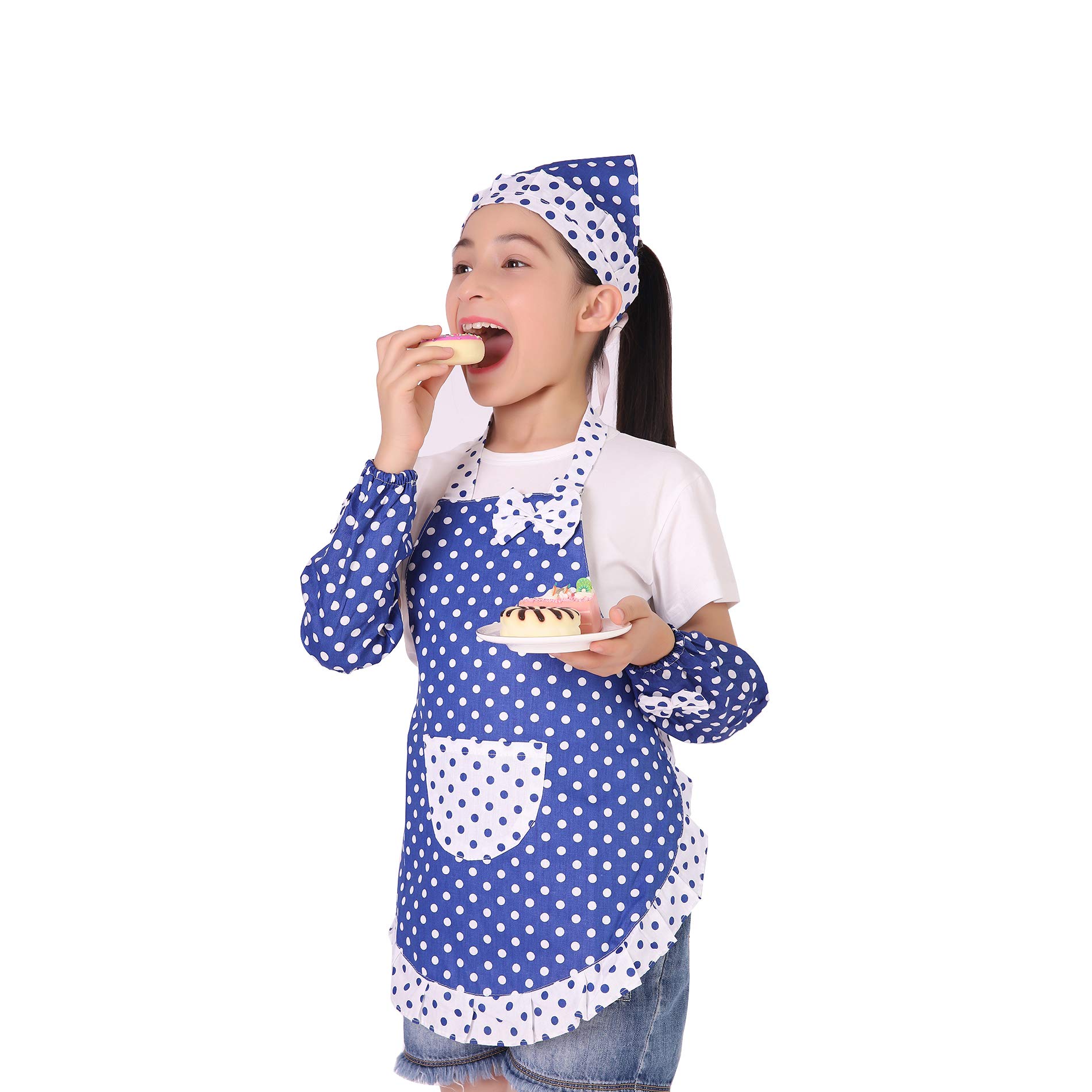 Kids Cooking and Baking Set - 3 Piece Kids\' Cooking Kits Includes Apron, Sleevelet, Headkerchief For 2 to 6 Year Old Girls or Boys (Blue)