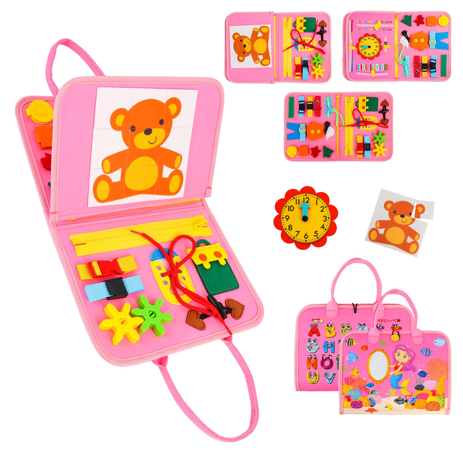 Busy Board for Toddlers, Busy Book Sensory Board Toy Educational Activities for Fine Motor Skills Learning, Montessori Toys Gifts for Boys Girls, Travel Toy for Plane Car