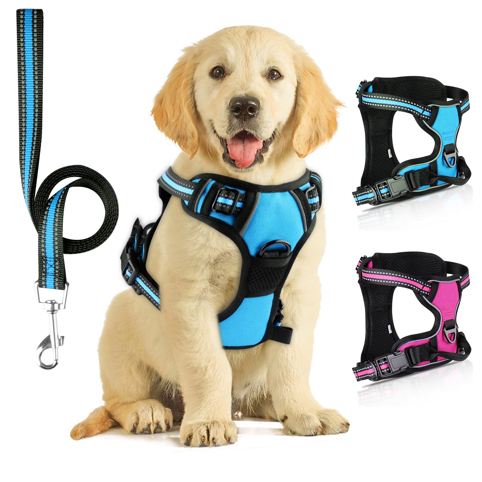 SIBOTER Dog Harness, Dog Harness Medium with Leash, Reflective No Pull Harness for Dogs, Adjustable Breathable Dog Harness No Pull for Outdoor Walking