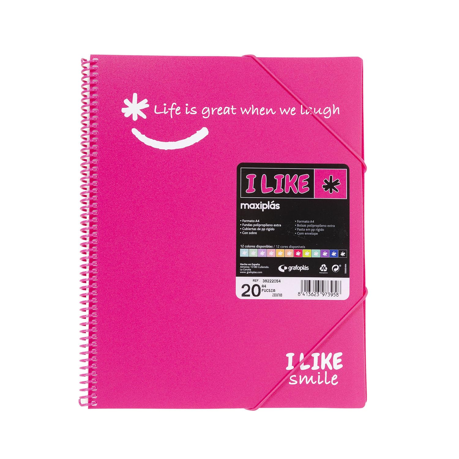 Grafoplás 39222054 Clear A4 Fuchsia 20 Pockets Polypropylene I Like Smile