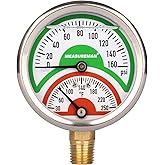 MEASUREMAN Tridicator, Thermo-Manometer, 2-1/2", Silicone Oil Filled, 0-160psi/30-250 deg F, Stainless Steel Case, 1/4" NPT L