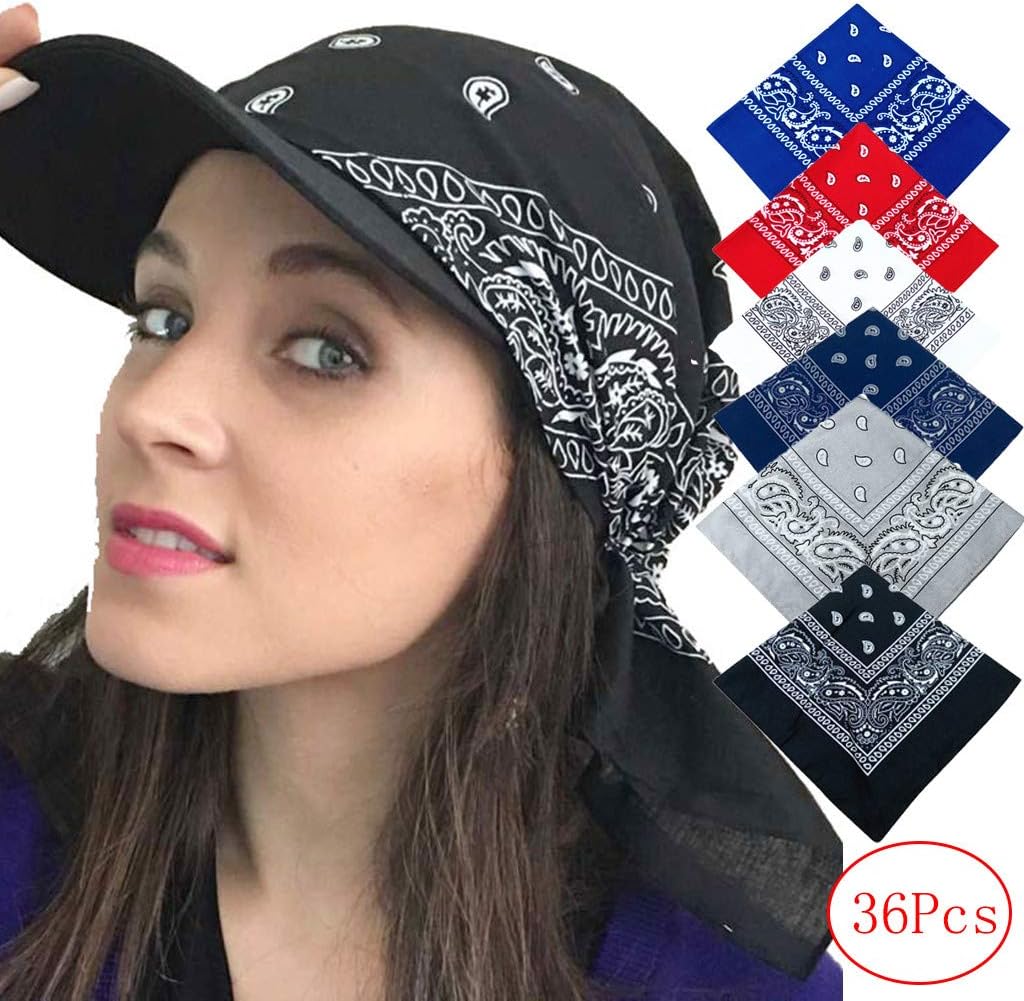 Ashui 36Pcs Bandanas 22 X 22 Inch Bandanas Bulk Novelty Double Sided Print Paisley Cowboy Bandana