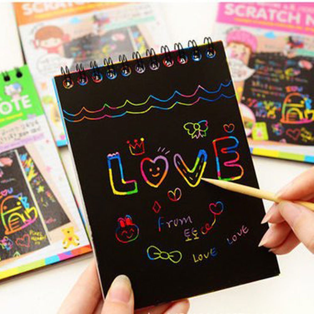 Scratch Art Rainbow, Scratch and Sketch Art Papers Magic Painting Papers with Wooden Stylus & Rulers Stylus Makes Art Fun for Kids, 62 PCS