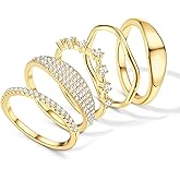 BESTEEL Gold Rings for Women Non Tarnish - 14K Gold Plated Stackable Rings Dainty Cubic Zirconia Stacking Thumb Ring Set Trendy Statement Promise Engagement Wedding Bands Ring for Women Size 6-10