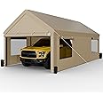 JAMFLY Carport, 10x20 ft Heavy Duty Carport with Roll-up Windows, Portable Garage with Removable Sidewalls & Doors, Car Canopy with Sandbags and All-Season Tarp for Car Boat Truck Motorcycle