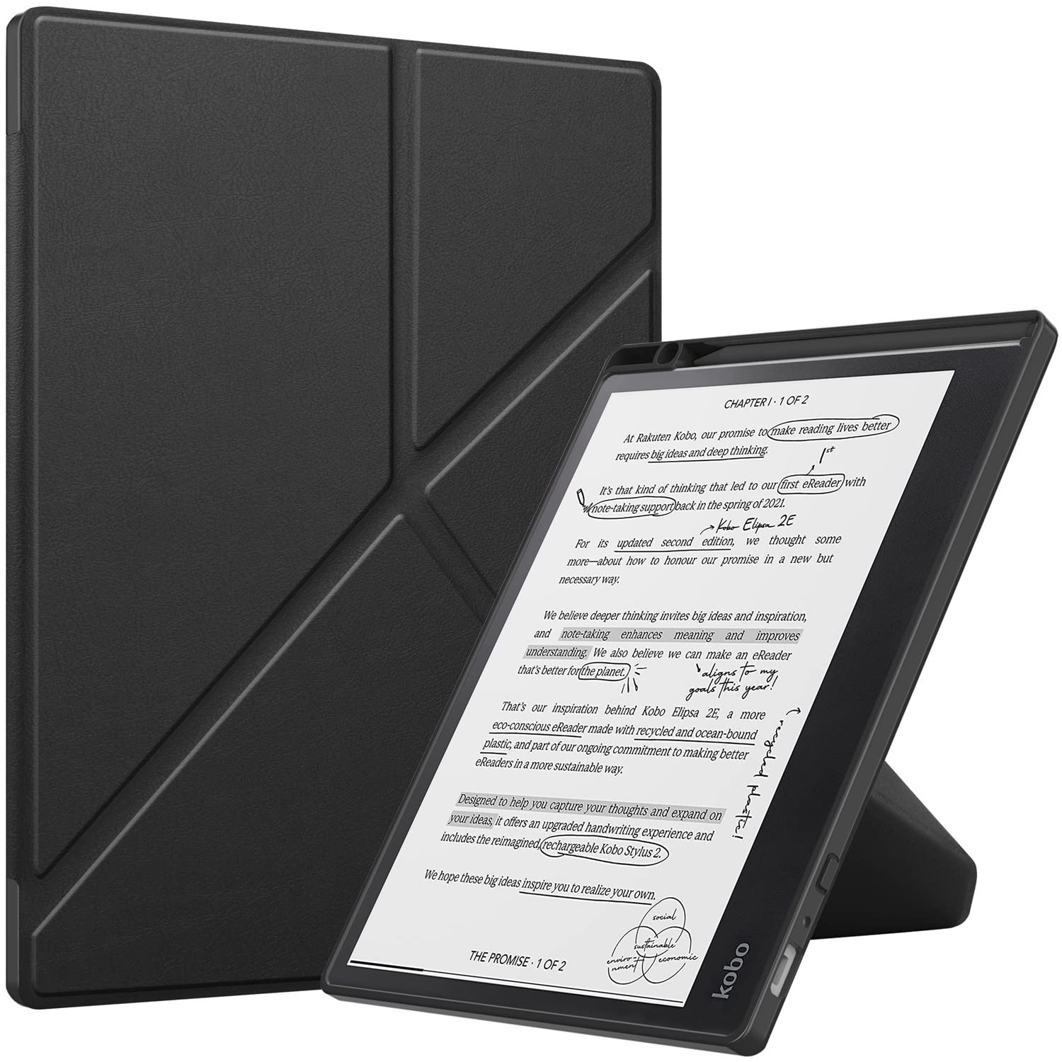 ZTAOOPOU Shockproof Case Cover for Kobo Elipsa 2E 10.3 - Kobo Elipsa 2E 10.3 eBook Reader Cover with Folding Stand Protective Case (Black)